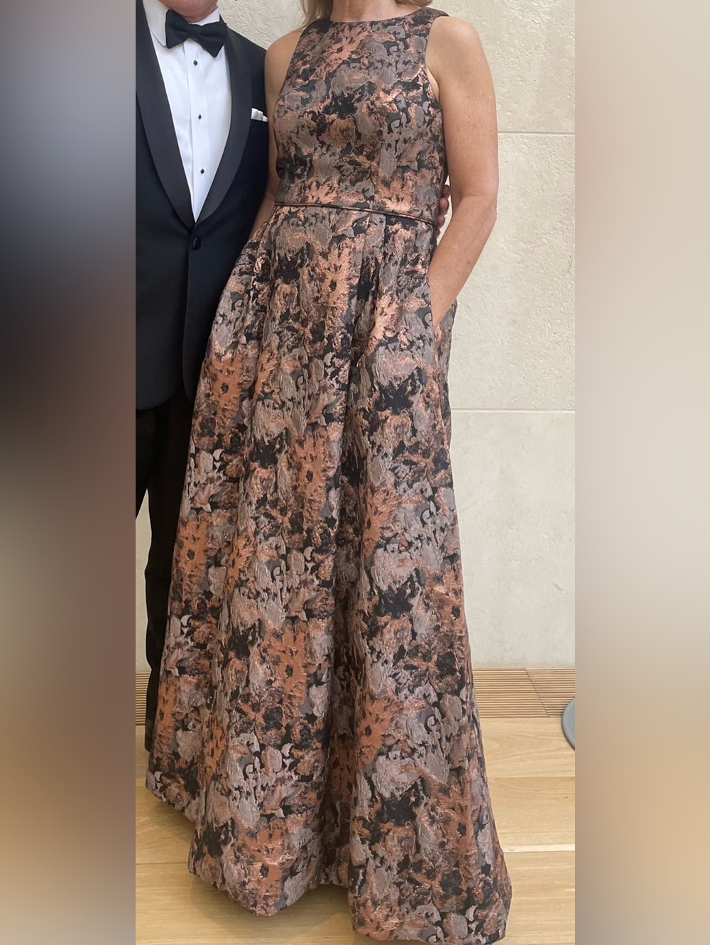 Johnny Was Bronze Metallic Jacquard Dress